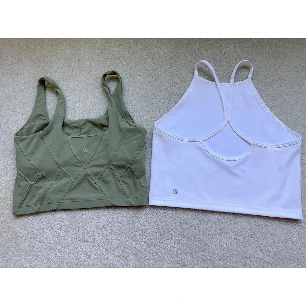 2PC -Lululemon 8 Align Tank Top Olive + Wunder Train High Neck Crossback white